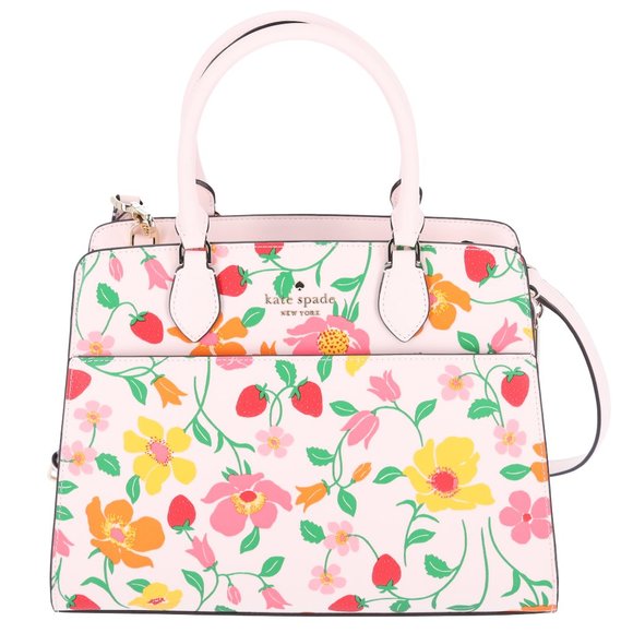 Kate Spade Madison Medium Top Zip Satchel Pink Multi Strawberry Garden Floral - Picture 3 of 6